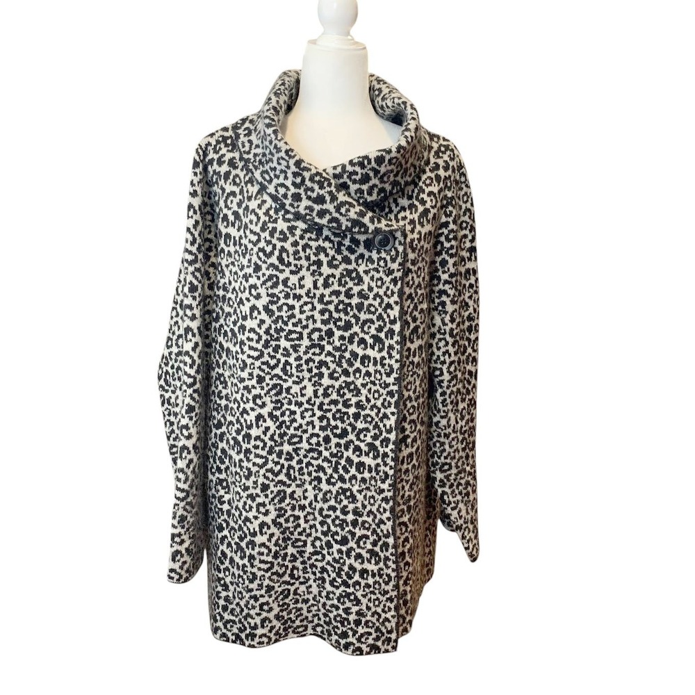 Christian Siriano Leopard Sweater Coat Womens Oversized Cowl Neck Animal Print